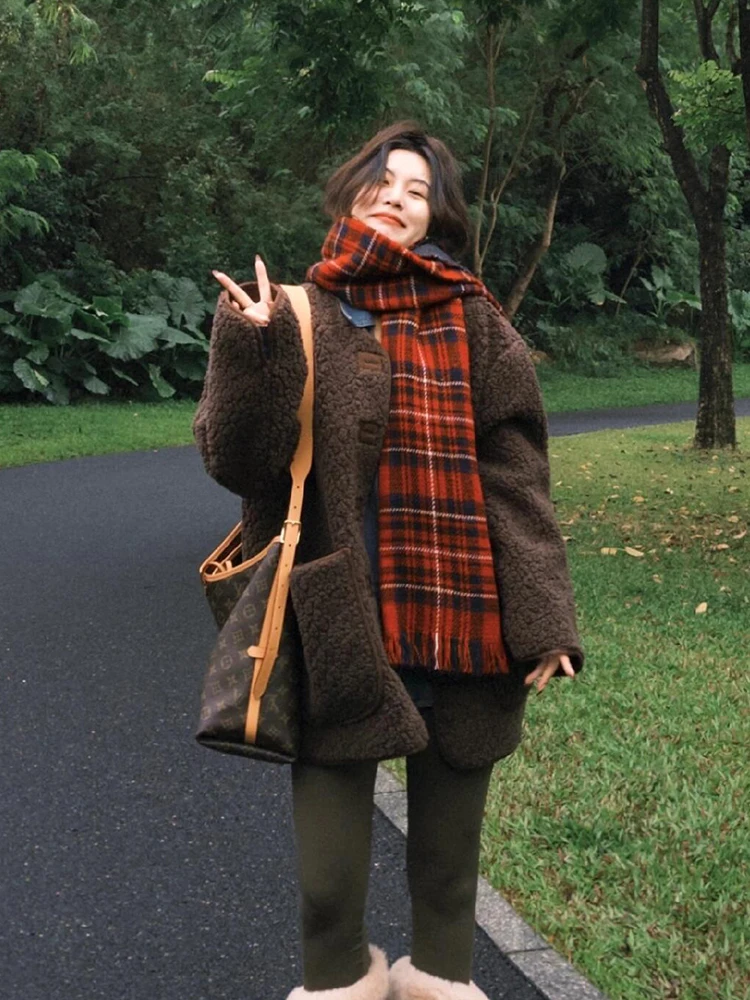 Lamb Fur Jacket Women's Thickened Suede Composite Leather Fur Coat Spring Autumn Winter Fashion Elegant Small Fragrance Style
