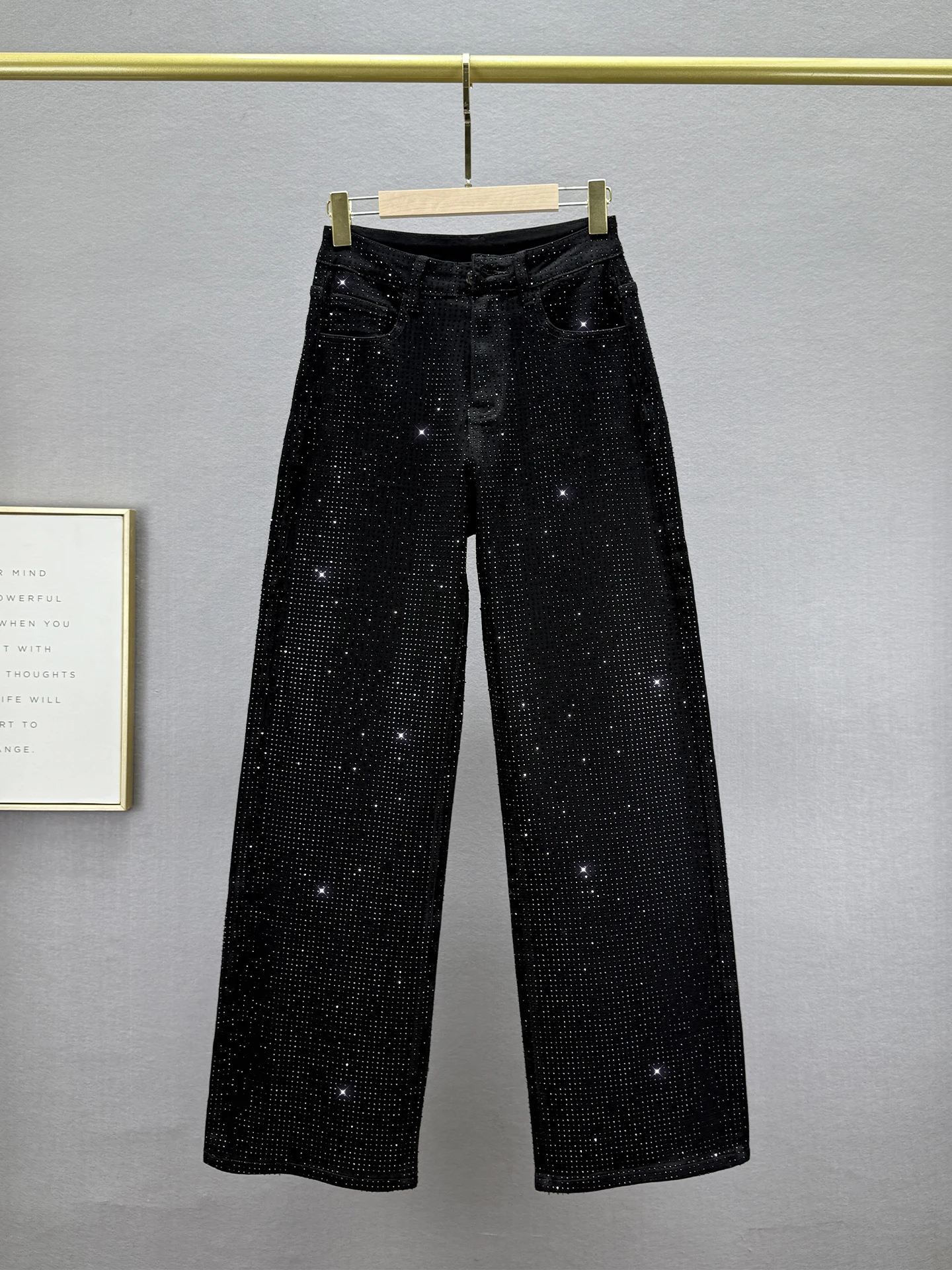 

Джинсы с блестками и высокой талией, женские широкие брюки свободного кроя, утягивающие, в европейском стиле, длинные, осенняя новинка