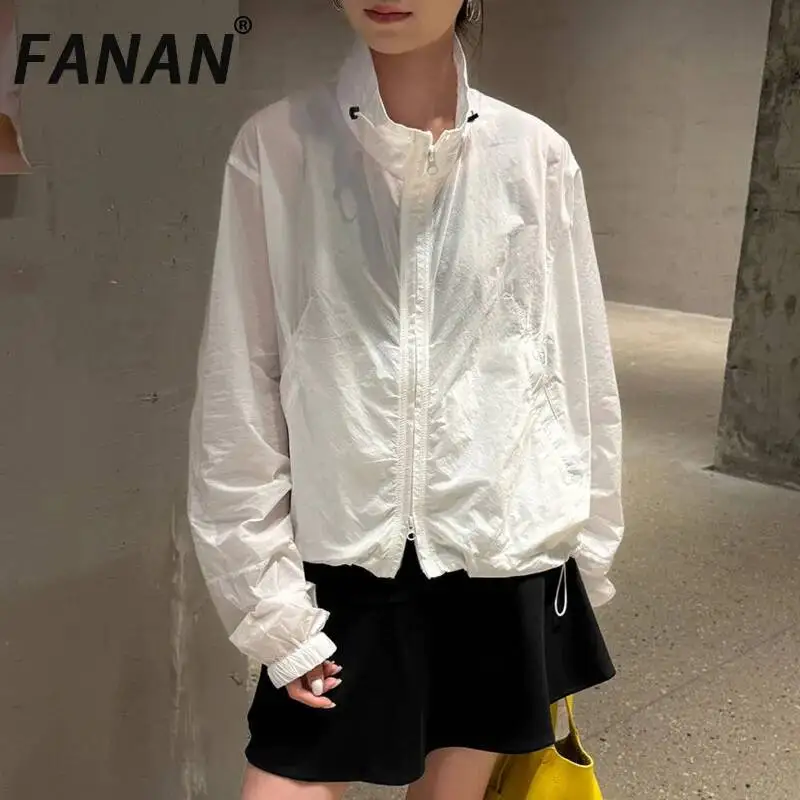 FANAN Stand Neck Sunscreen Jackets For Women Zipper Cardigan Long Sleeve Korean Style Coats Female Clothing 2026 Summer New