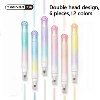 Creative Cat Claw 6 Double Head Highlighters Square Design Is Not Easy to Drop Student Stationery