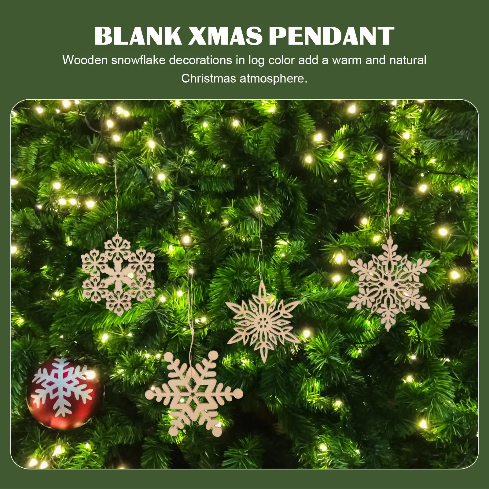 40Pcs Blank Wooden Snowflake Xmas Pendant Unfinished Craft Cutout for DIY Coloring Painting Drawing Holiday Decoration Christmas