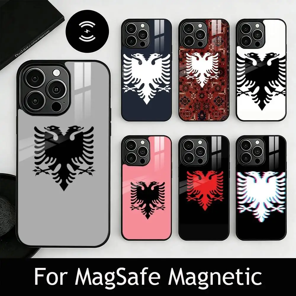 

A-Albanian Flag Eagle Phone Case For iPhone17,16,15,14,13,12,11 Plus,Pro Magnetic For Magsafe Wireless Charging