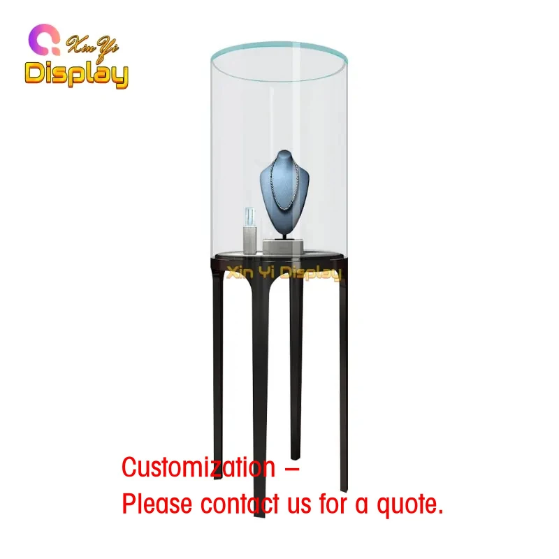 Vitrine sur pied en acier inoxydable personnalisée avec éclairage LED, verrouillable, pour présentation de bijoux, dessus en verre, XINYI Bra