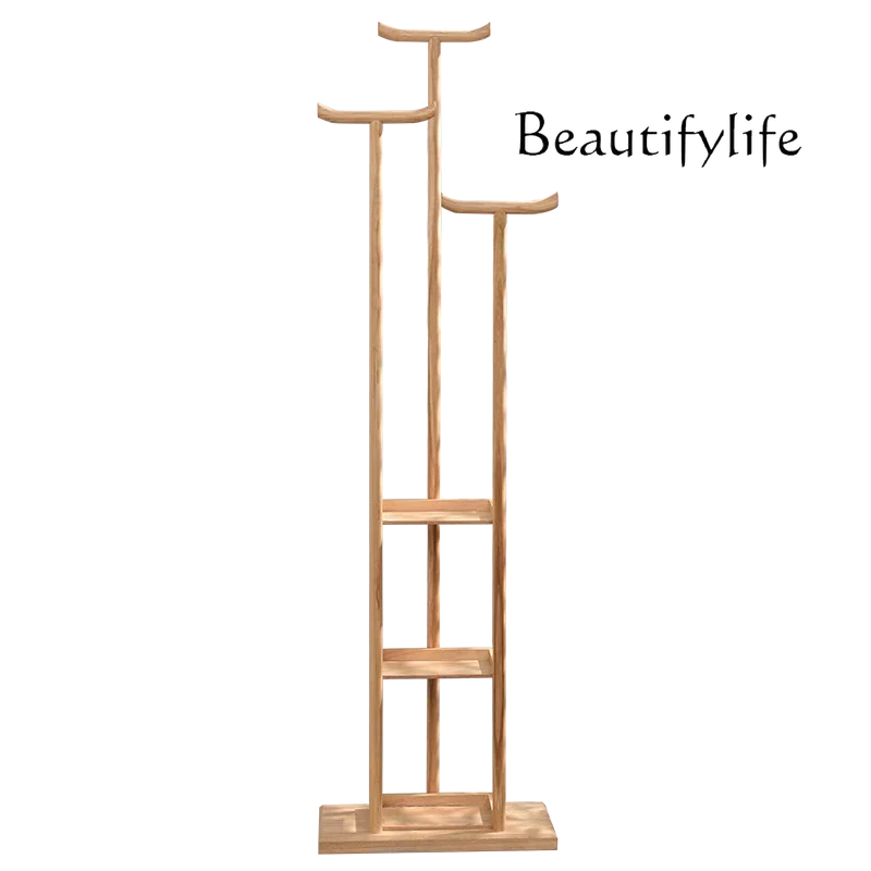N New Chinese Style Solid Wood Simplicity Multi-Functional Coat Rack Clothes Rack Household Storage Rack Decoration Shelf
