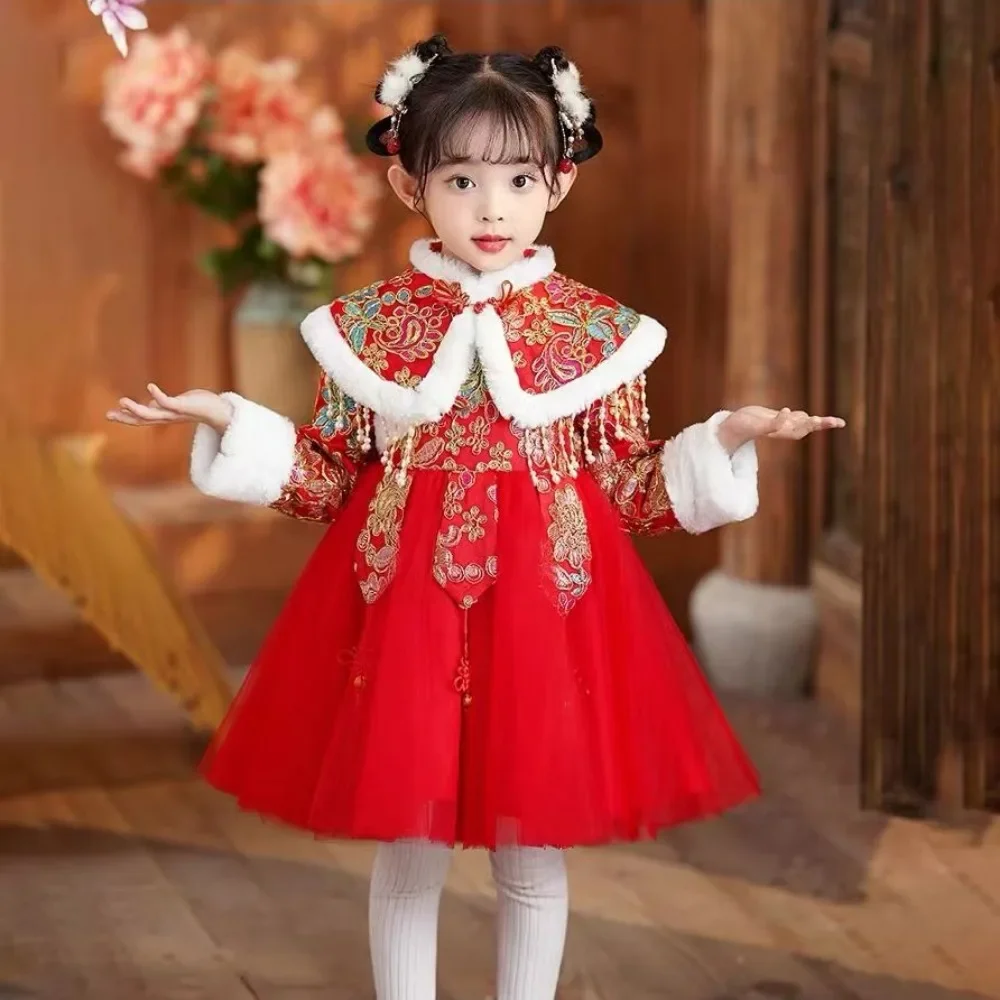 Chinese New Year Dress Girl Hanfu Festival Outfit Retro Chinese Ancient Costumes Kids Traditional Clothes