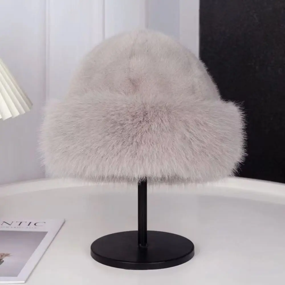Lässige warme Mütze aus Kunstpelz, Nerzmütze im koreanischen Stil, Bucket Hat, Einfarbige Beanie-Mütze für den Außenbereich – Detail 8