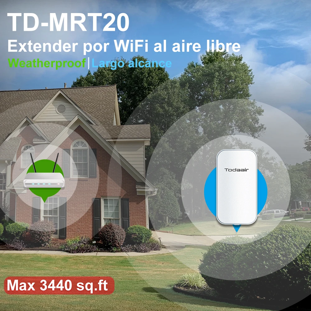 Outdoor WiFi Extender - Weatherproof IP67, Dual Band 1200Mbps, 300 ft Coverage with PoE for Garden, Camping & Smart Home Devices