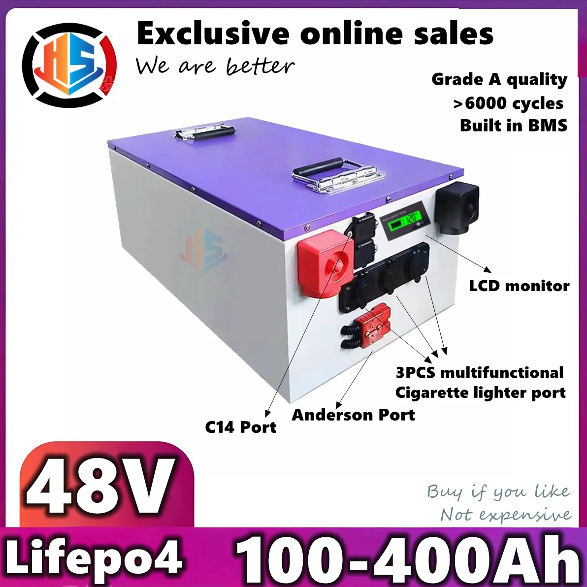 

48V Lifepo4 Battery Pack 100Ah 150Ah 200Ah 250Ah 300Ah 400Ah for 5KW 10KW Hybrids Off-Grid UPS RV Outdoor Camping solar energy