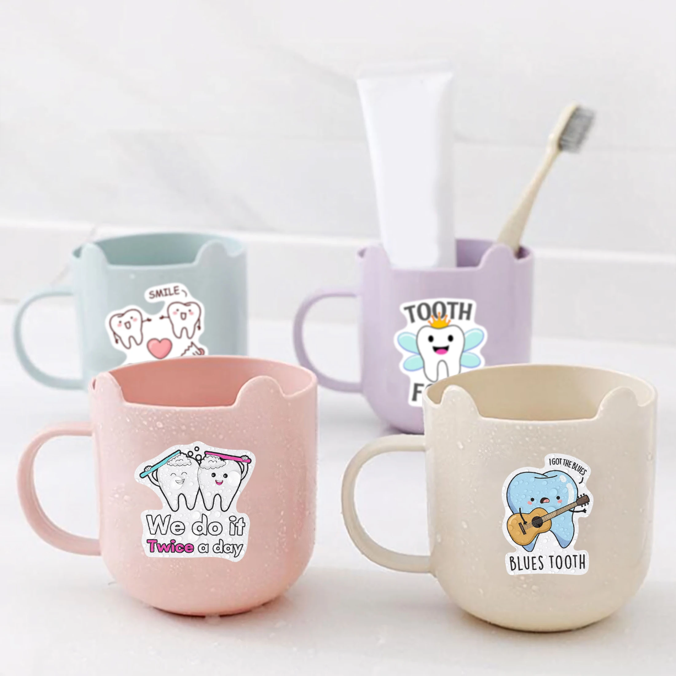 어둠 속에서 51 Pcs 광선 치과 건강 테마 스티커 치아 요정 방수 비닐 칫솔 물병 어린이를위한 노트북 데칼