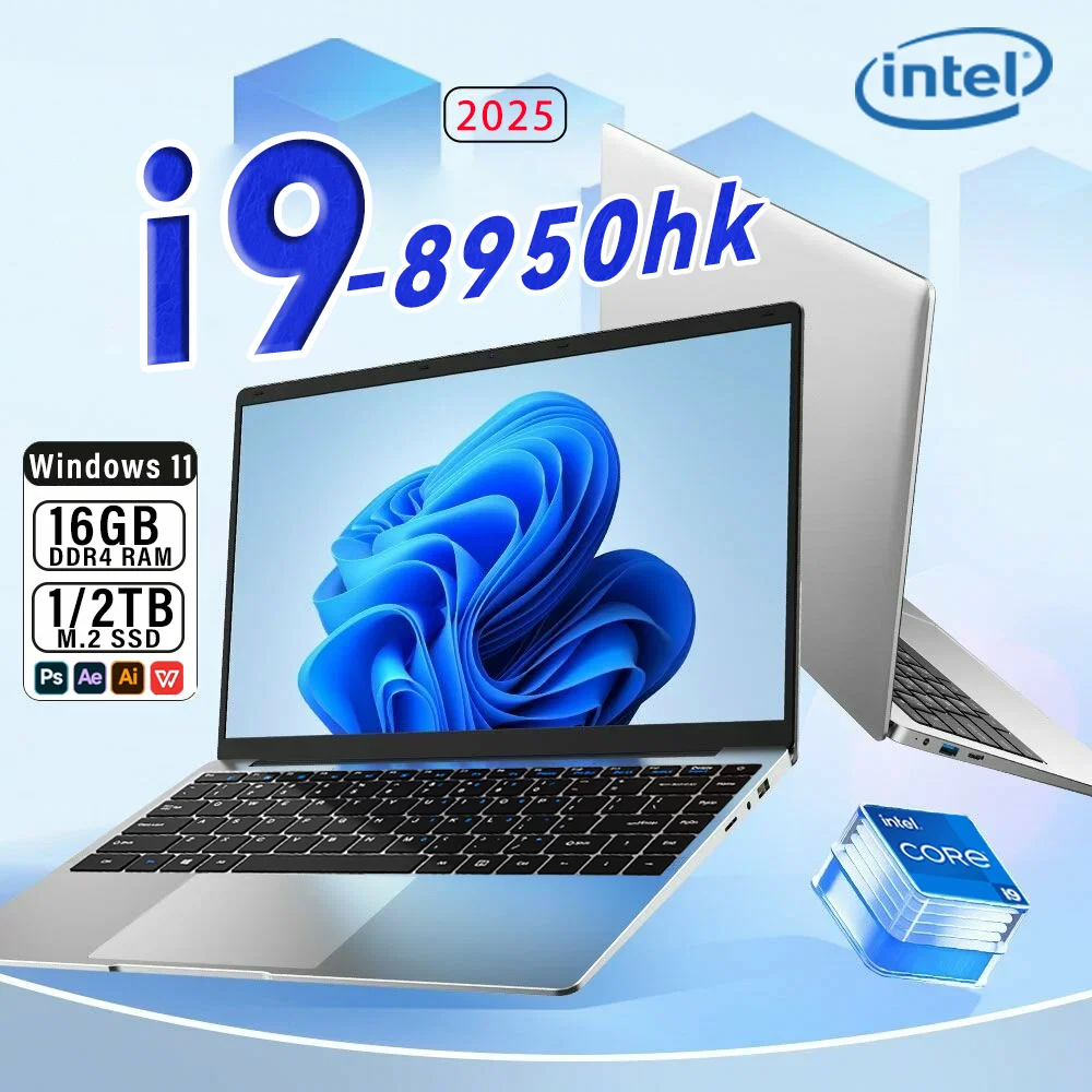 

14,1-дюймовый игровой ноутбук с Windows 11, Intel Core i9-8950hk, 16 ГБ ОЗУ, 1/2 ТБ, M.2 SSD, ноутбуки, игровой ноутбук 4K HD