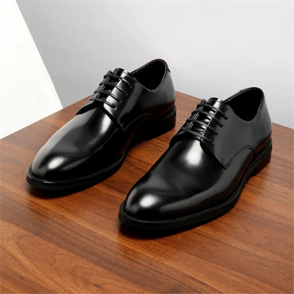 Men's Formal Leather Shoes British Style Bright Toe Derbys Genuine Leather Breathable Spring Business Commute Men