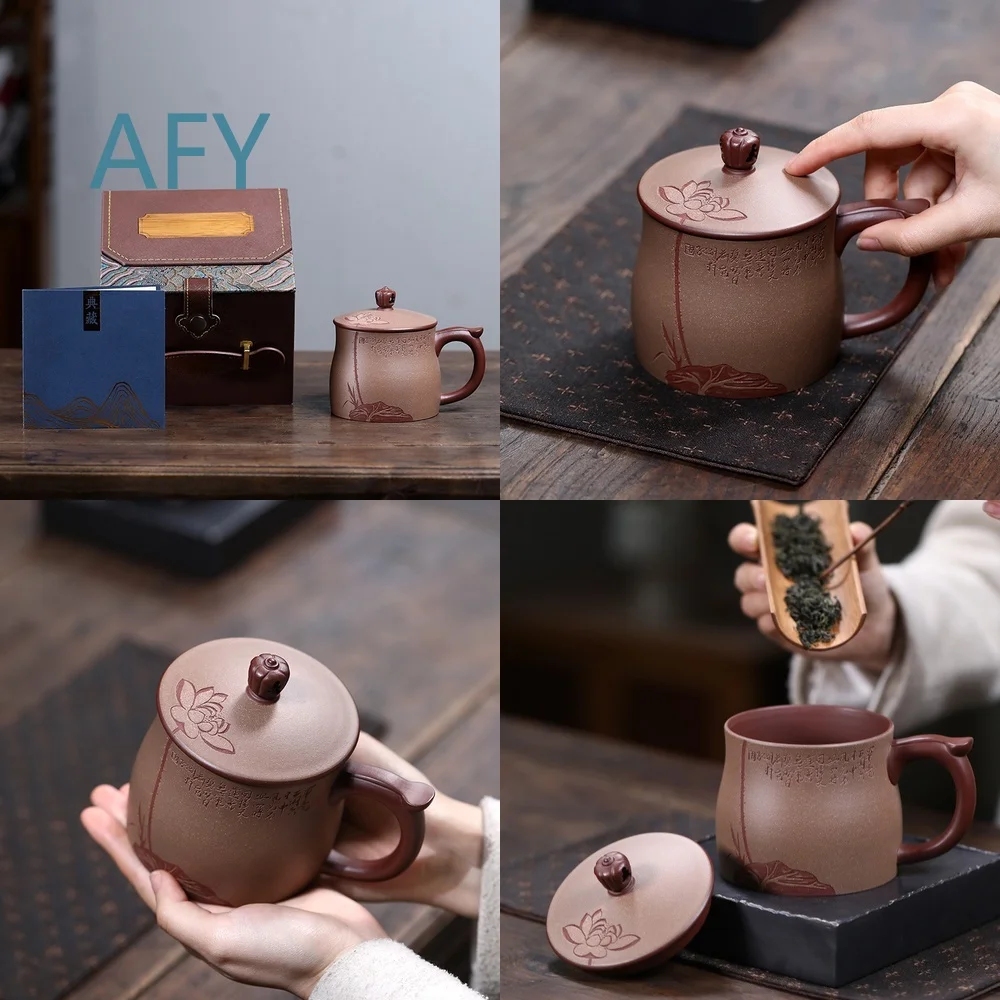 Yixing Clay Tea Cup with Lid for Office Brewing Gift Set Single Handmade Personal Tea Mug with Built-in Filter for Home Use