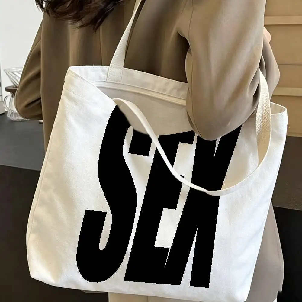 sex or kiss Canvas Tote Bag Spacious Shoulder Bag with Zipper Closure and Classic for Work