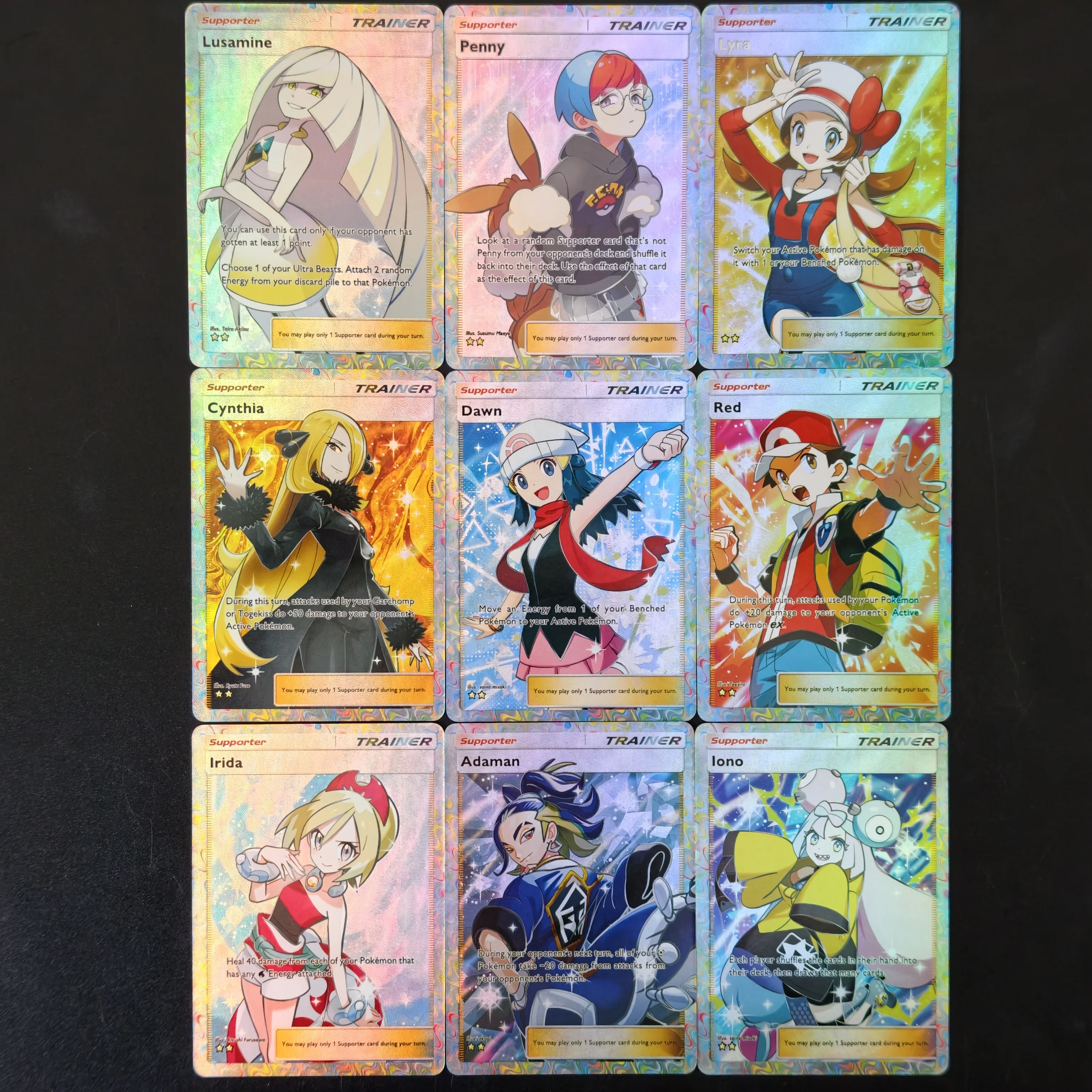 HOT PTCG Proxy Card Pocket Full Art Supporter Trainer Card English Pokemon Cynthia Red Lyra Penny Holo Classic Game Anime Cards