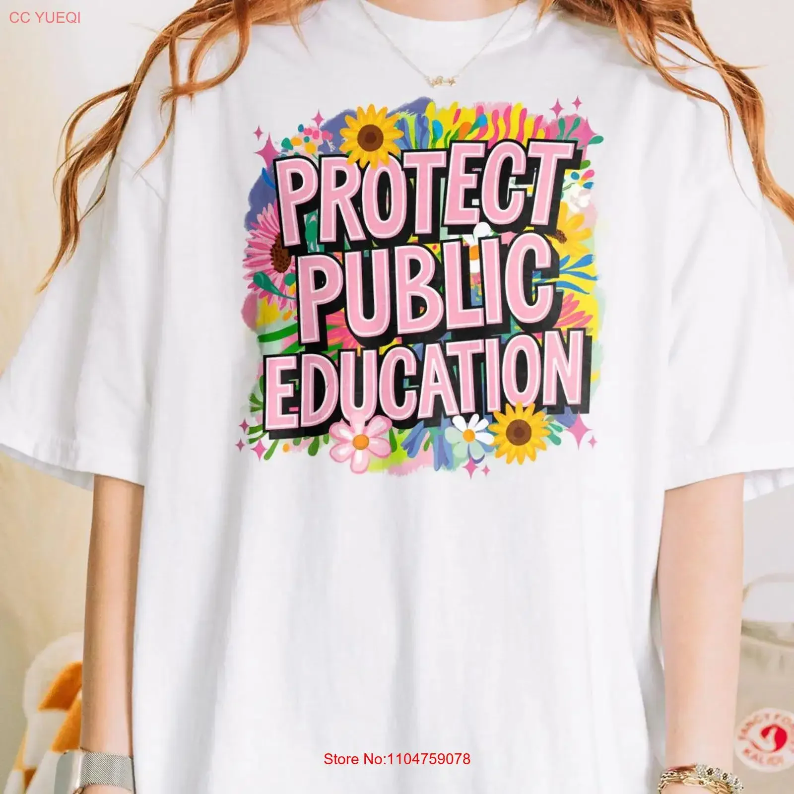 Protect Public Education T Shirt Floral Support Teachers Fund Schools Activism Protest DOE vintage Washed designer clothes