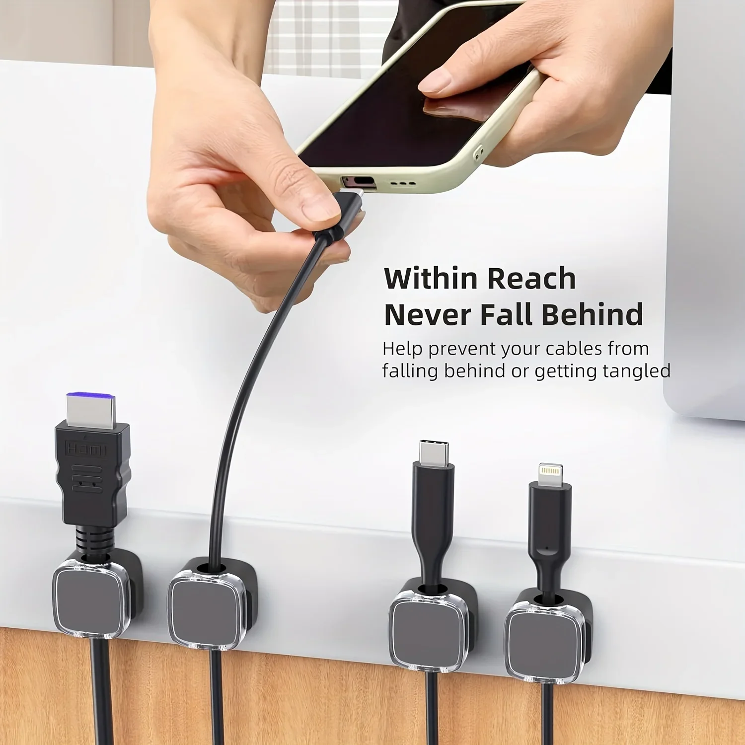 VIKEFON 6pcs Magnetic Cable Management Clips Multi-Colored Cord Organizer Desk & Wall Mounted Hooks For Phone Data & Charger