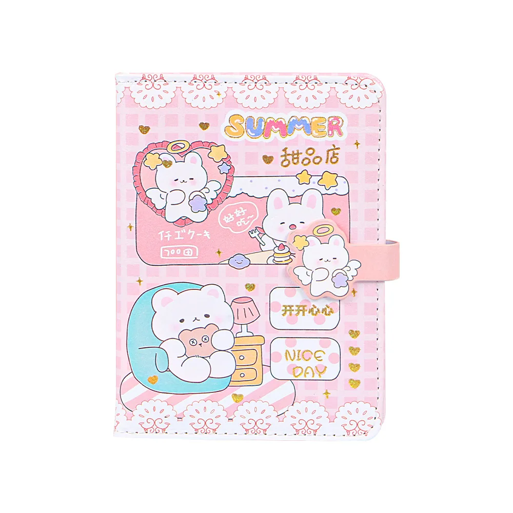 Kawaii 64k الذهب مختوم لينة الجلود دليل دفتر لطيف فتاة القلب المغناطيسي زر كتاب اللوازم المدرسية هدية عيد الأطفال