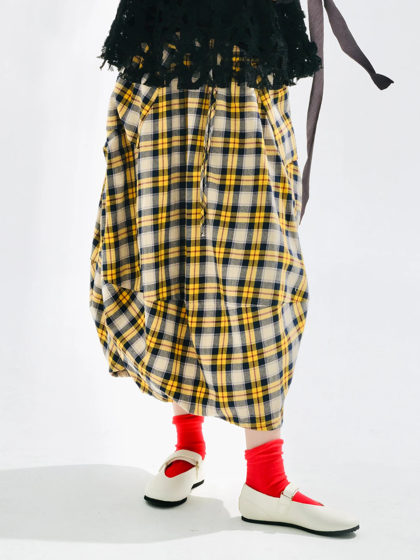 

Yellow checkered skirt 2025 imakokoni original autumn Japanese color woven artistic pure cotton lantern skirt for women 255122