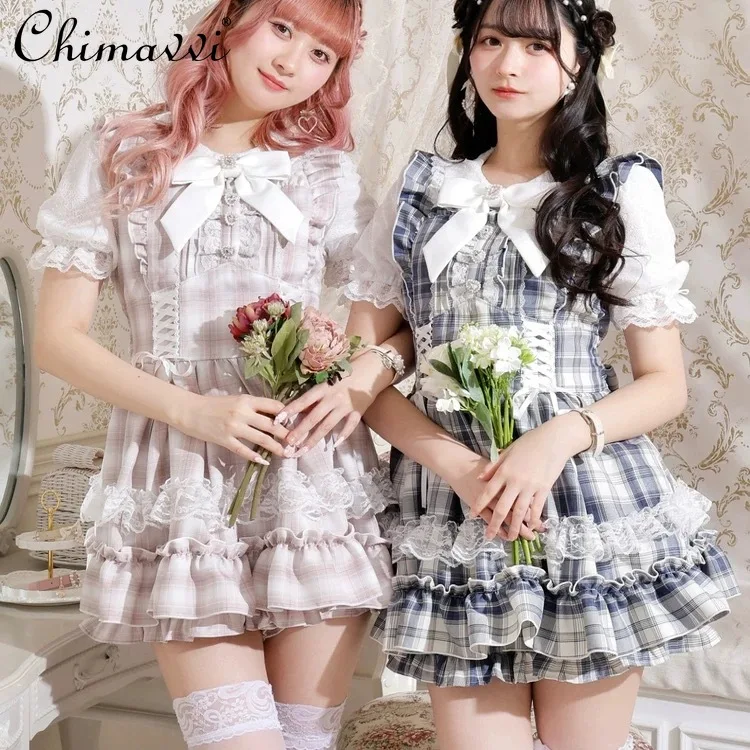 日本の菌柄レースプリンセスドレスセット 2025 夏服 スイートボウ半袖スリムトップ + ショートパンツ ロリータツーピースセット