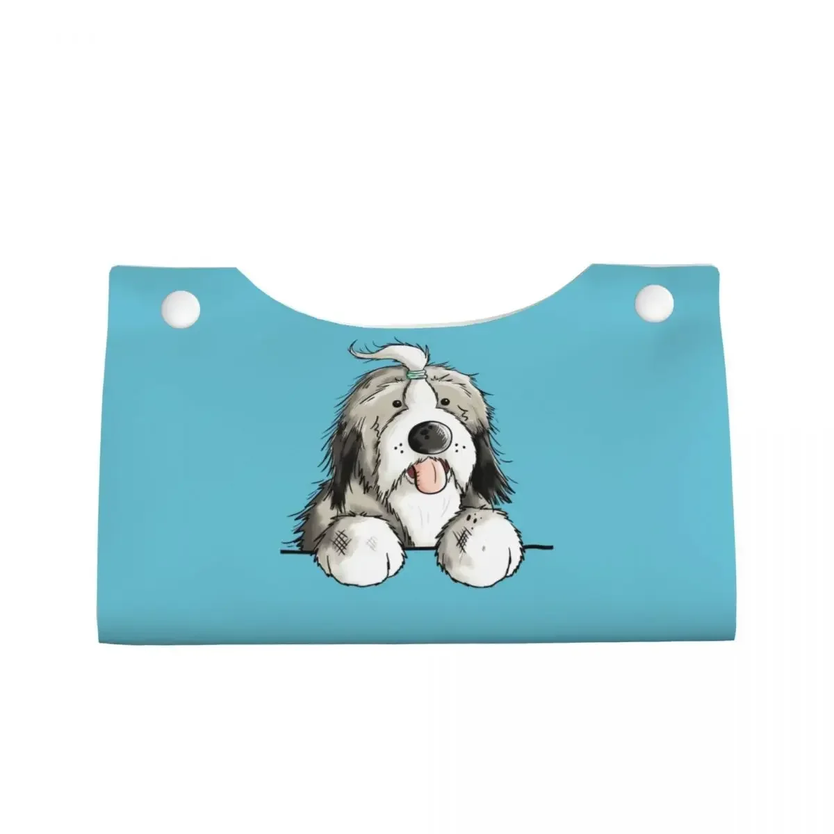 Custom Happy Bearded Collie Dog Tissue Box Cover Rectangular PU Leather Pet Animal Facial Tissue Box Holder for Bathroom Toilet