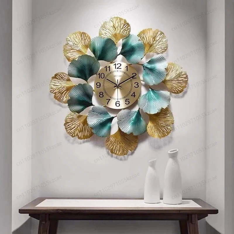 

New Chinese style ginkgo biloba living room wall clock art wall household light luxury simple creative decorative clock