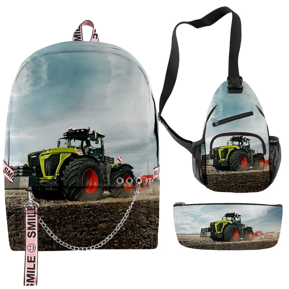 Harajuku Novelty Cool Tractor Pattern 3D Print 3pcs/Set School Bags multifunction Travel Backpack Chest Bag Pencil Case