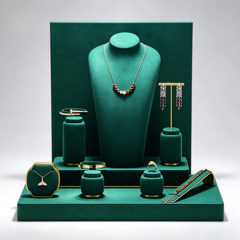 Showcase Necklace Display Holder Green Women Earrings Displays Stand Jeweler Ring Display Rack Luxury Jewelry Storage Stands