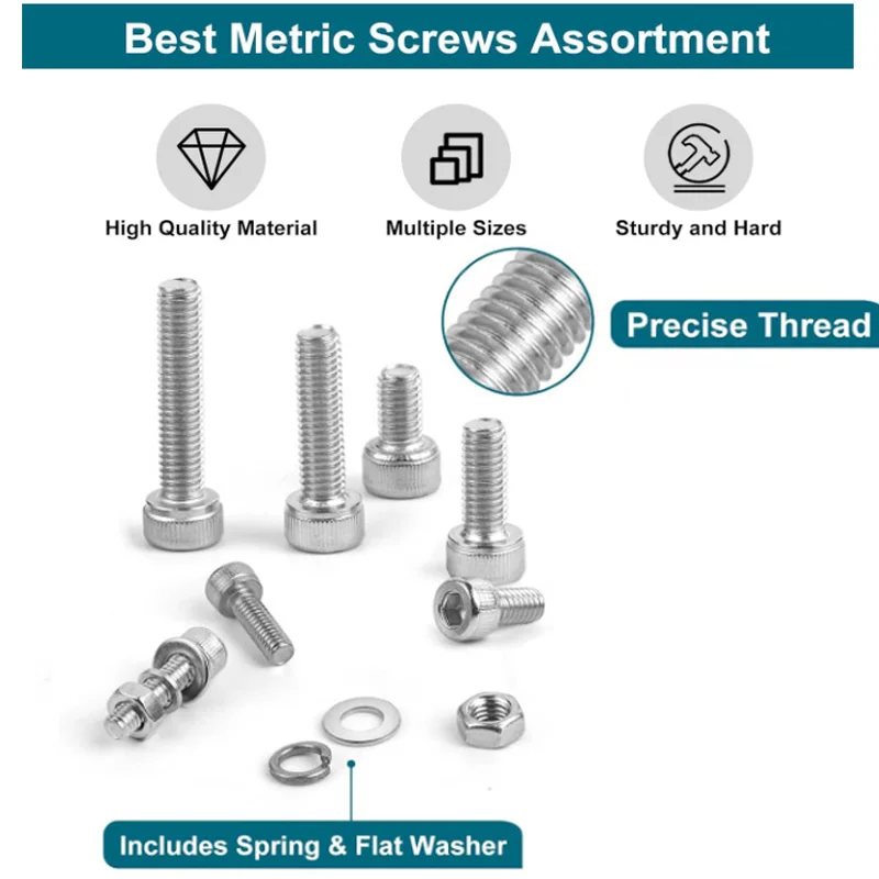 

Набор машинных винтов M3 M4 M5 из нержавеющей стали 316 с шестигранной головкой, винты с внутренним шестигранником, гайки, плоские шайбы, в коробке
