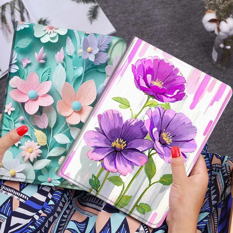 

Cartoon Purple Flower Art Gift Tablet Case For Lenovo Xiaoxin Legion Pad Tab Pro GT Y700 Gen4 2 11 P11 M10 K10 3rd Plus Gen