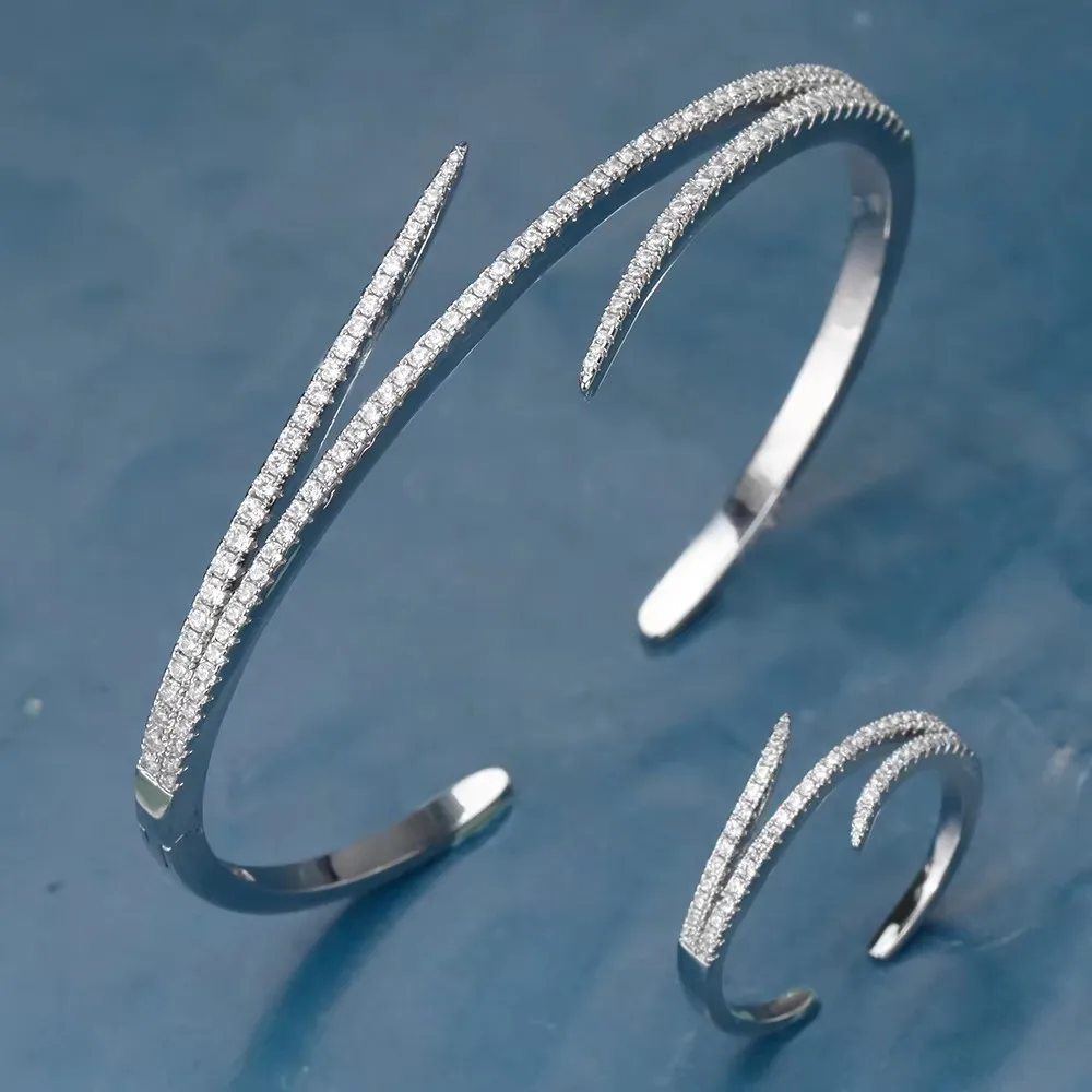 

2025 Luxury 2PCS Bangle Ring Cubic Zirconia Set Fashion Jewelry Sets For Women Wedding Engagement Gift
