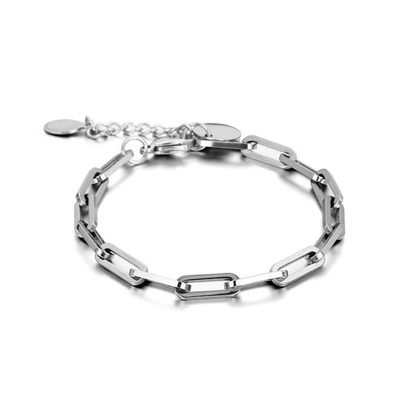 New 316L Stainless Steel Geometric Rectangle Classic Link Chain Bracelet for Men Womne Aesthetic Kpop Jewelry