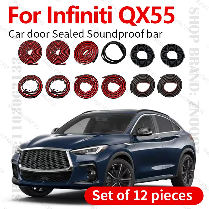 

For 2021-2025 Infiniti QX55 Car Door Seal Strip Rubber Double Layer Sealing Protector Soundproof Dustproof Seal Strip 12PCS Set