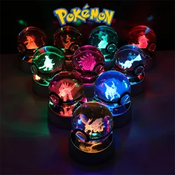 Pokemon 3D Crystal Ball Charmander Cubone Figure Toy Pokeball Mimikyu Ampharos Arceus Butterfree Model With Led Light Base Dolls