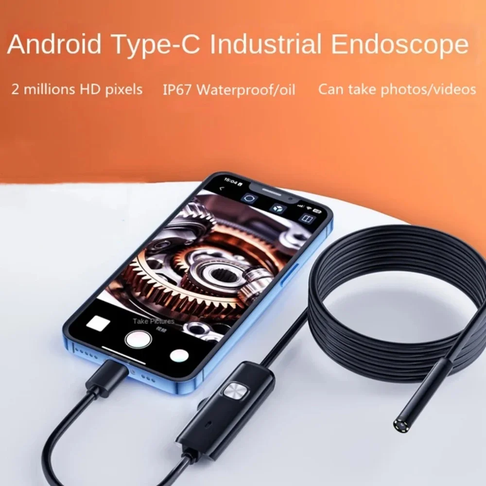 7.0mm IP67 Waterproof Industrial Endoscope Camera TYPE-C Interface LED Light Borescope Inspection Camera For Checking Car Engine