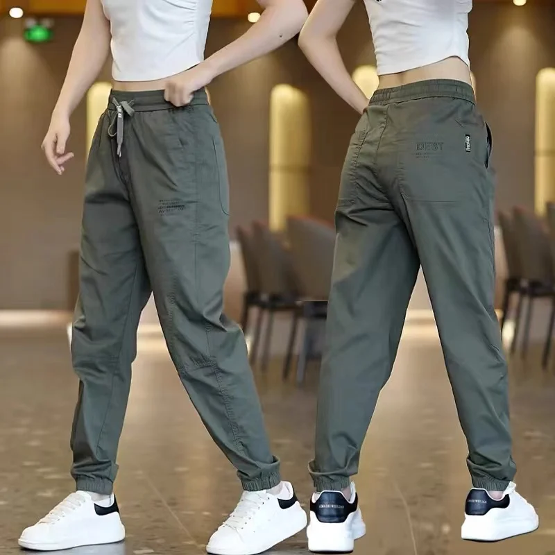 Ice Silk Workwear Casual Pants Men's New 2025 Loose Cuffed Nine Points Summer Thin Sle Youthful Daily Polyester Fiber