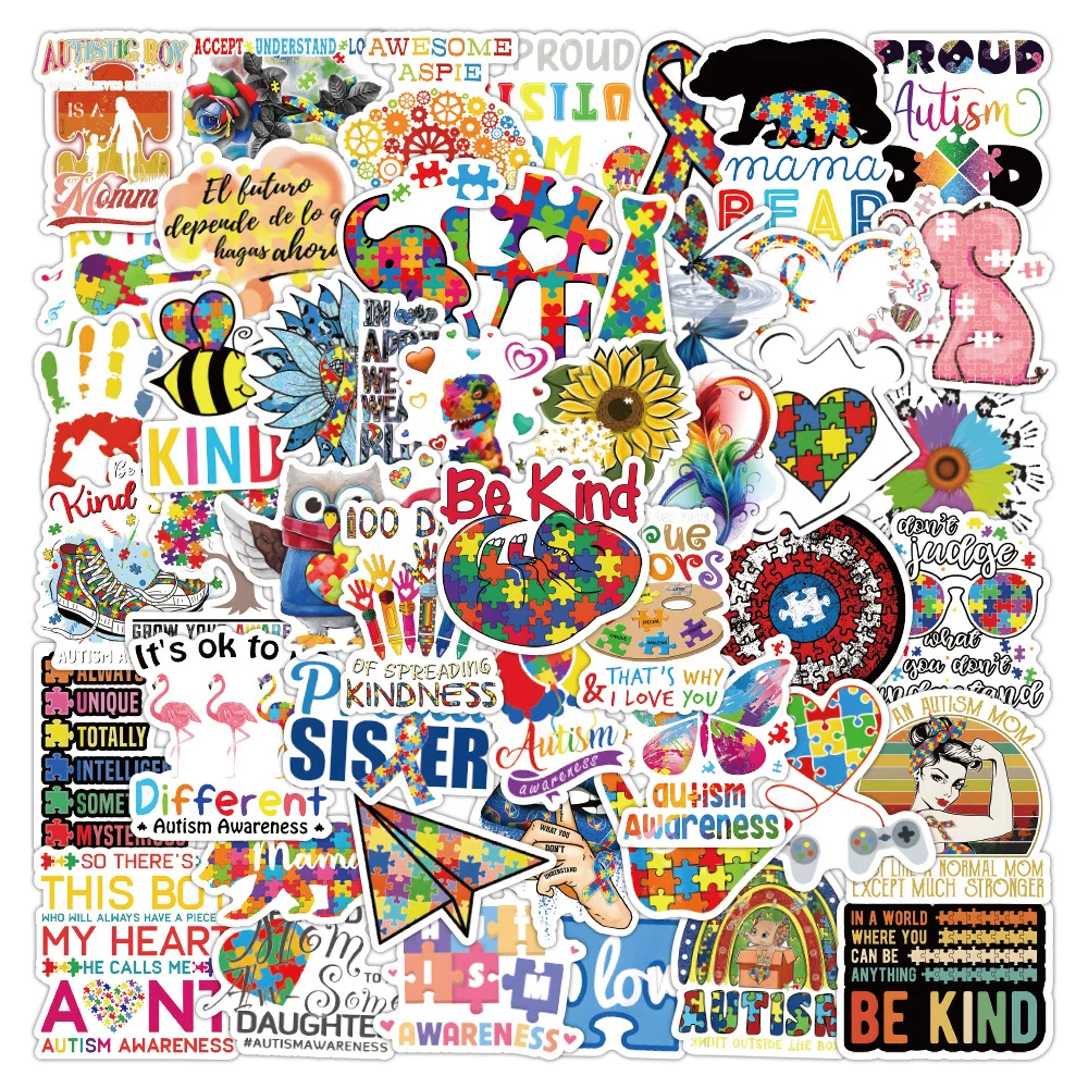 50pcs Cartoon Autism Awareness Graffiti Stickers Decal Wall Laptop Luggage Fridge DIY Guitar Diary Scrapbook Sticker