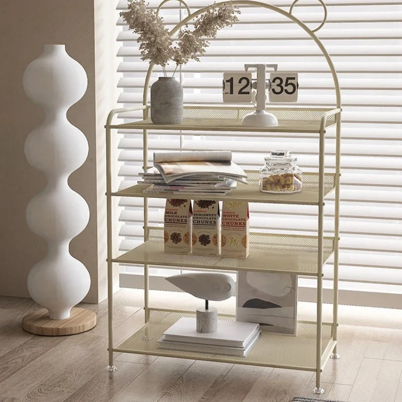Multifunctional Cream Style Iron Storage Rack Tall Shelf for Room Balcony Plant Pot Stand Display Book Magazine Organizer Holder