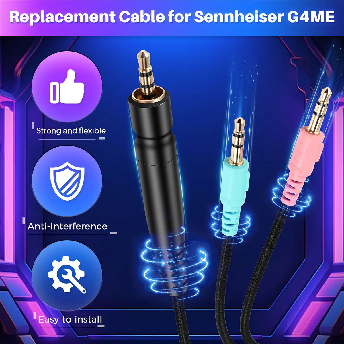 Replacement Cable for Sennheiser G4ME ONE GAME ZERO 373D GSP 350 / GSP 500 / GSP 600 Headphones(PC Version 2 Meters)