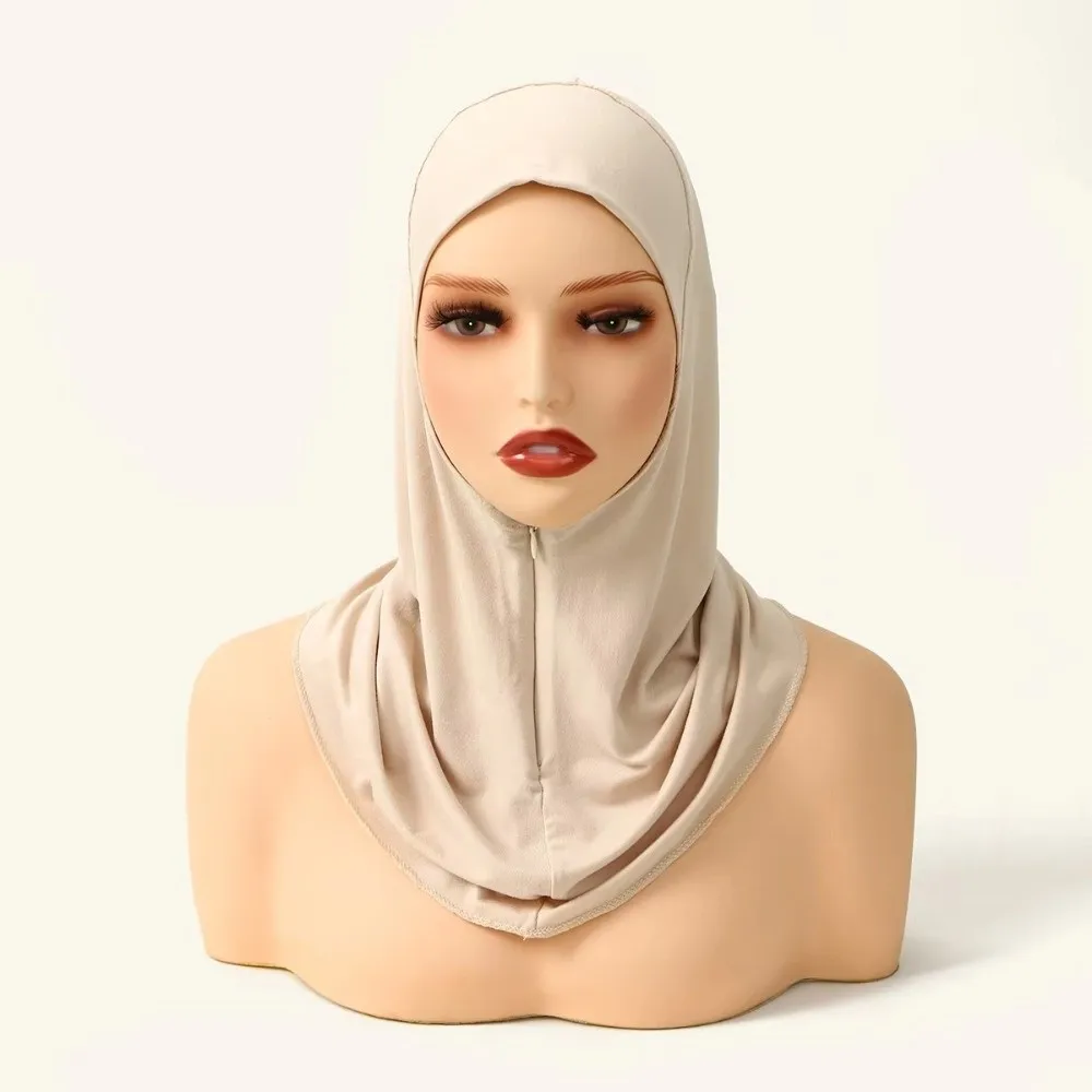 Plain Polyester Instant Cap Hijab Elastic Soft Inner Cap Hidden Zipper Solid Color Full Coverage Hijab Prayer