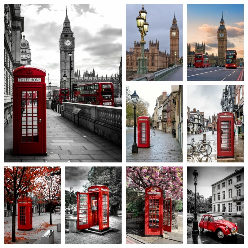 London Street Scenery Red Telephone Booth And Big Ben 5d Diamond Painting Full Drills Mosaic Cross Stitch Modern Wall Art Decor