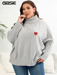 Gibsie plus size coração bordado oversized gola alta camisola feminina 2024 outono inverno moda solta cinza preto pulôver de malha