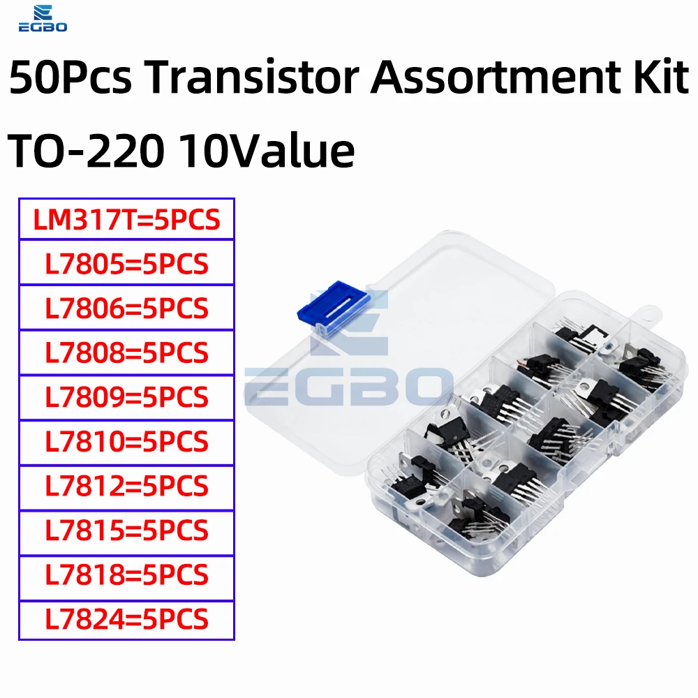 50PCS 10피스 전압 조정기 IC, TO-220 패키지 선형 조정기(LM317T, L7805CV, L7806, L7808, L7809, L7810, L781 포함)