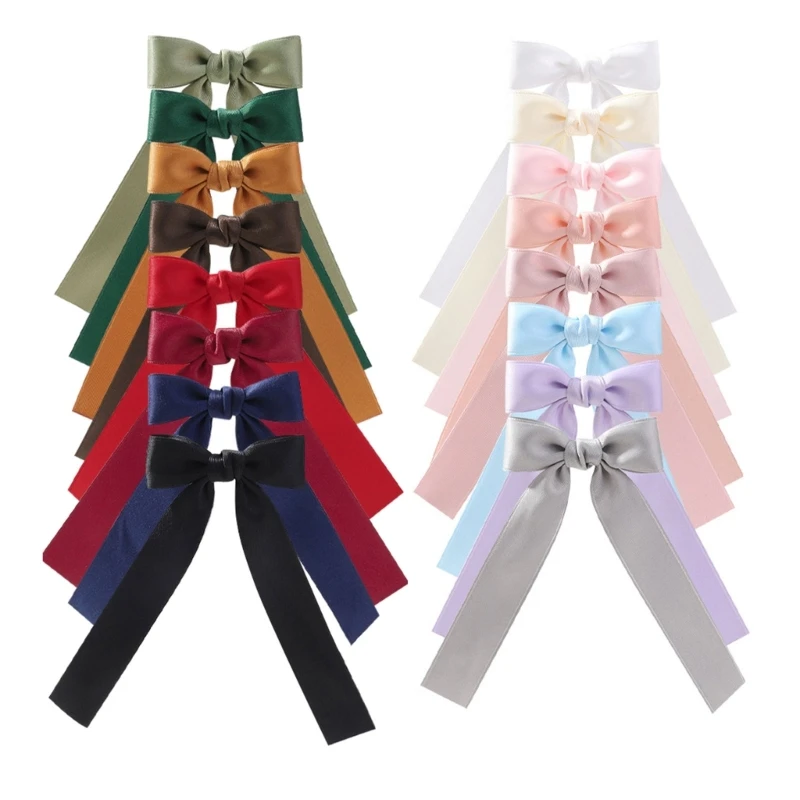 Set of 8 Hair Bows with Long Tassels Elegant Hair Bow Clips Trendy French Hair Clips Hair Decoration for Girls & Ladies W3JF