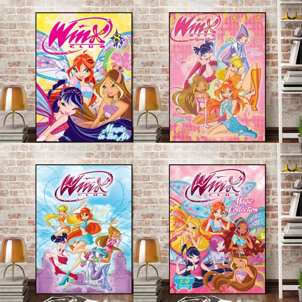 Poster Girl W-Winx Catoon Clubs Wall Paintings Anime Decor for Room Decoration Kids Pretty Decorative Painting on Canvas Art