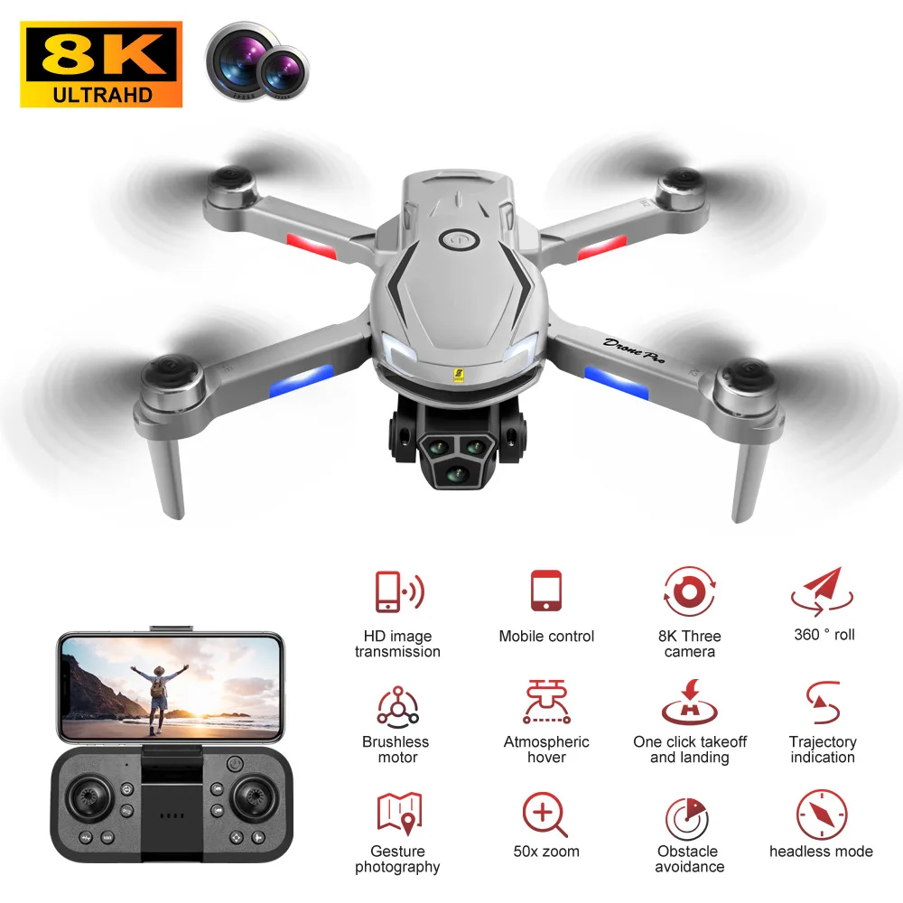 V888 Drone 8K GPS Triple caméra professionnel évitement d'obstacles positionnement du flux optique sans brosse mis à niveau quadrirotor RC Drone