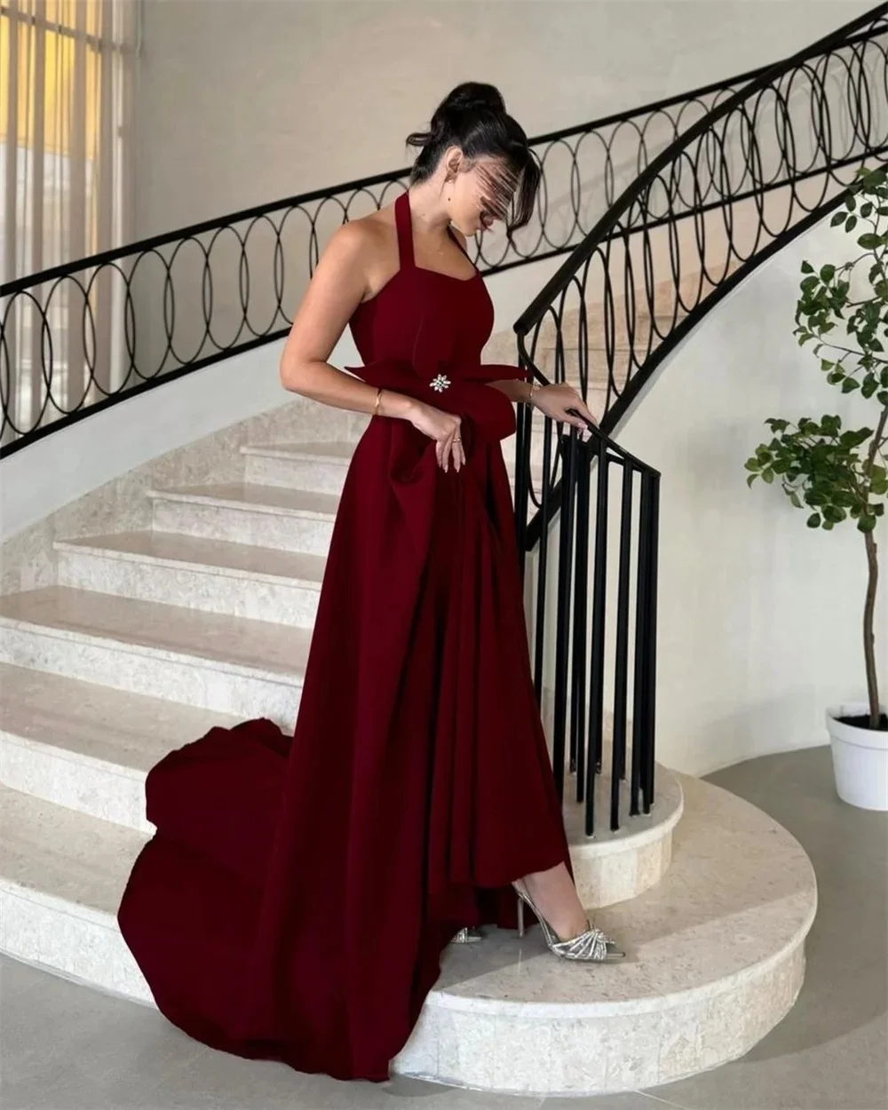 

Burgundy Sweetheart Long Bespoke Occasion Gown Evening Dresses Pastrol Unisex Jersey Retro Dubai Saudi Arabic Prom Customized
