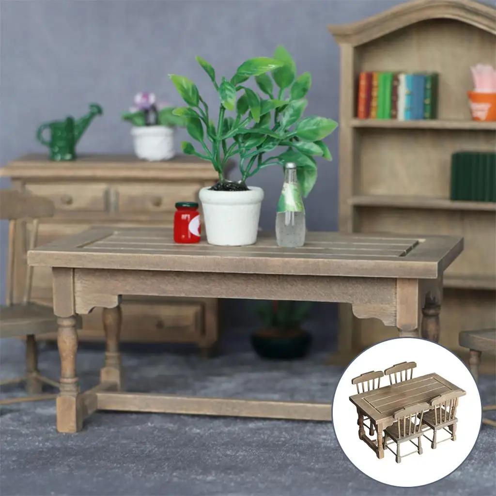 5개입 나무 1/12 인형의 집 식탁 의자 가구 모델 DIY 취미 장난감