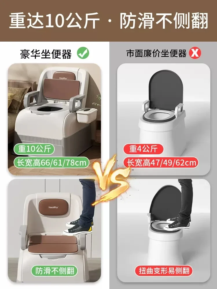 Mobile toilet for the elderly, toilet seat for pregnant women and the elderly, bed side odor proof toilet for adults, indoor ded