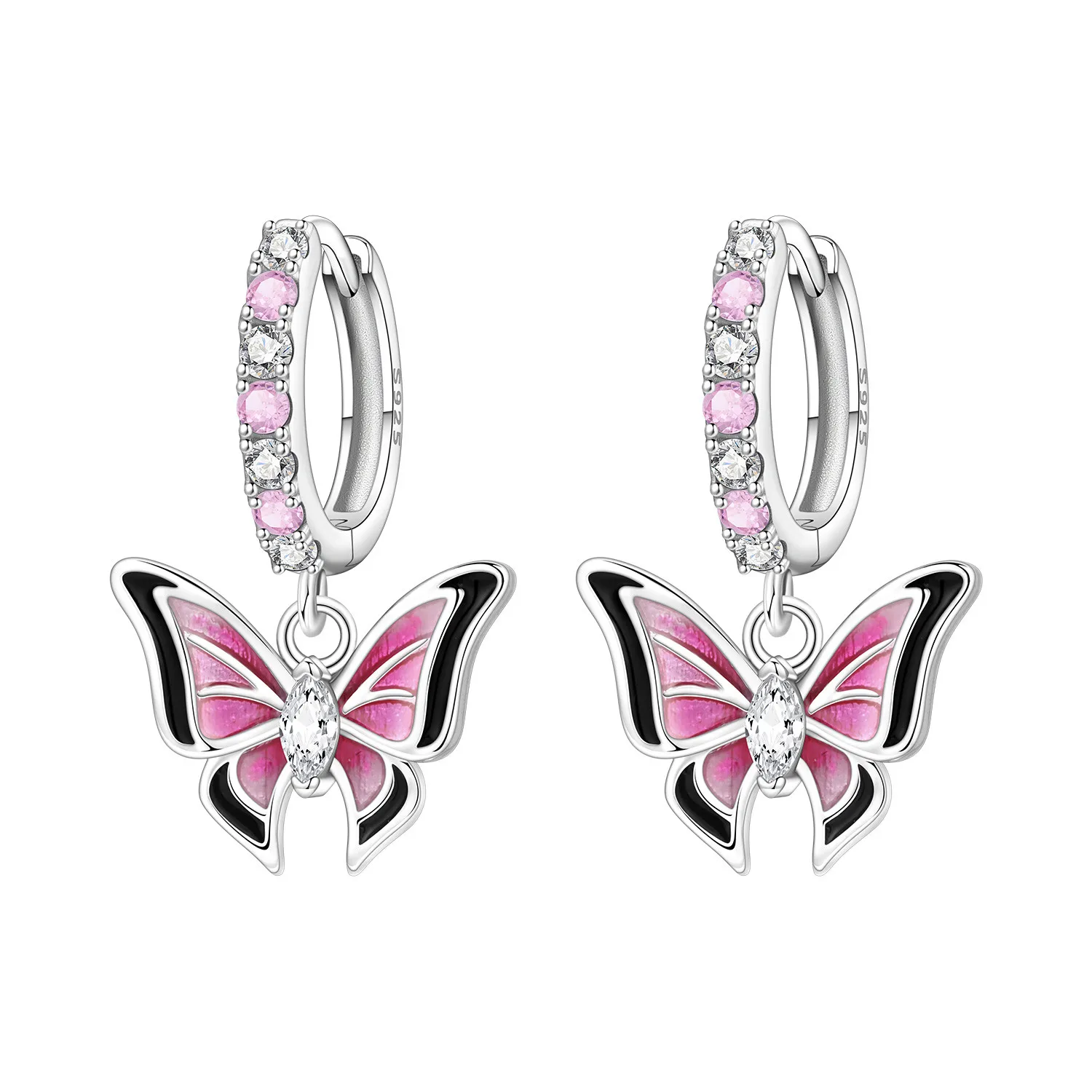 

PANPOKI стерлингового серебра 925 пробы, розовые серьги-бабочки с насекомыми, оригинальные ювелирные изделия, серьги-капли, ювелирные изделия, модный подарок на годовщину