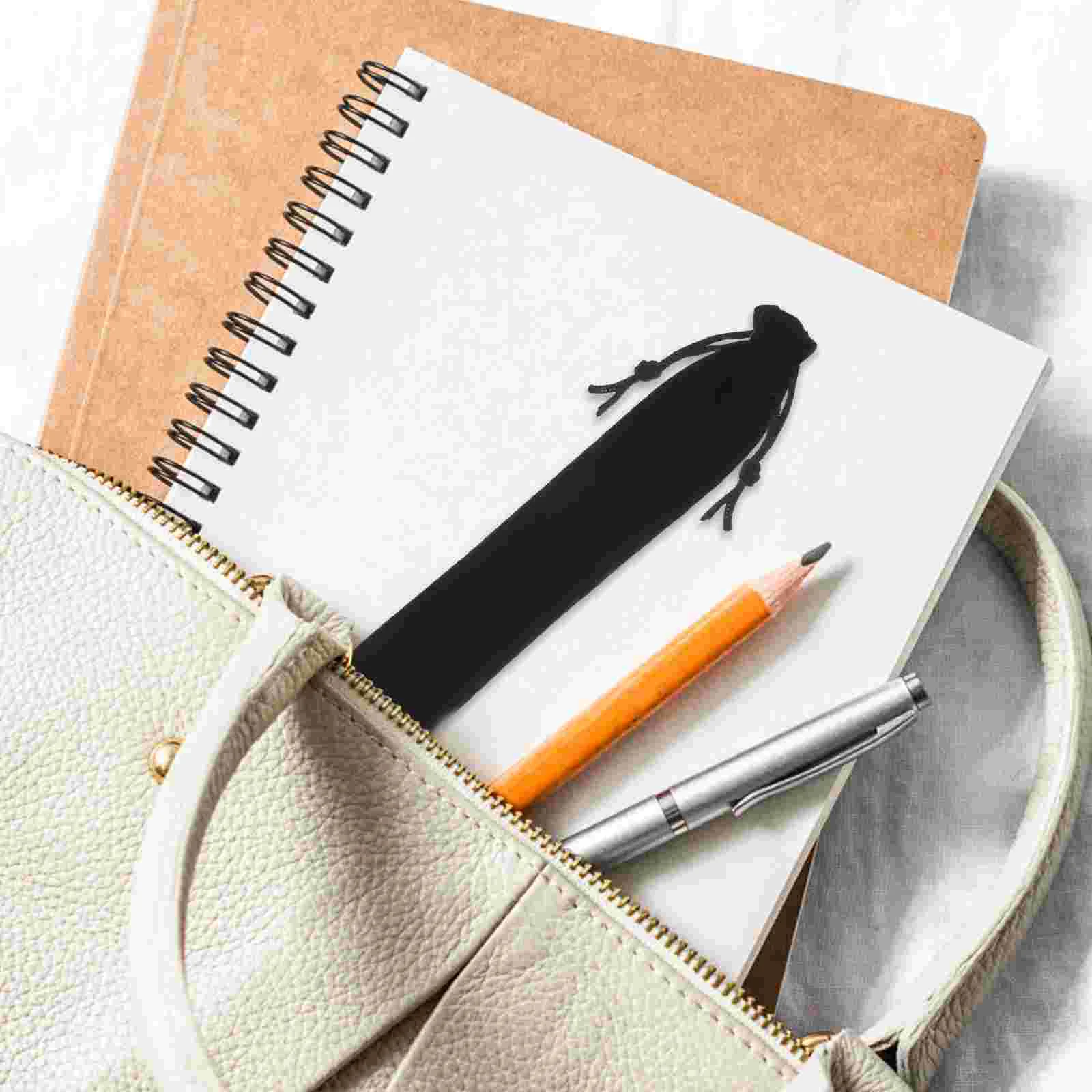 25pcs Drawstring Bag Pen Pouch Sleeve Holder Pen Case Gift Pencil Bag Storage Bag School Office Supplies (Black)